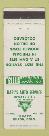 Matchbook Cover - Karl's Conoco oil gas Dillon Colorado