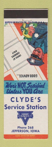 Matchbook Cover - Clyde's Conoco oil gas Jefferson IA low phone #