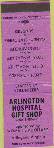Matchbook Cover - Arlington Hospital Gift Shop VA purple