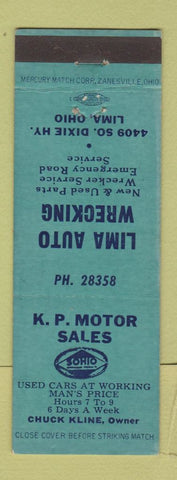 Matchbook Cover - KP Motors Used Cars Sohio oil gas Lima OH