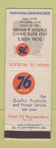 Matchbook Cover - Union 76 oil gas Don Weir's Butte MT