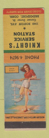 Matchbook Cover - Knight's Service oil gas Bridgeport CT pinup