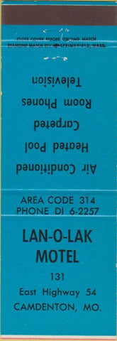 Matchbook Cover - Lan O Lak Motel Camdenton MO blue