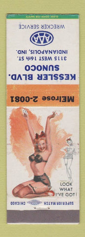 Matchbook Cover - Kessler Sunoco oil gas Indianapolis IN pinup