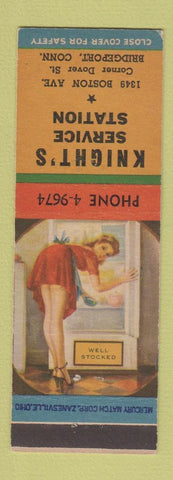 Matchbook Cover - Knight's Service oil gas Bridgeport CT pinup