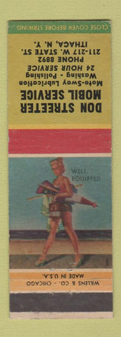 Matchbook Cover - Don Streeter Mobil oil gas Ithaca NY pinup
