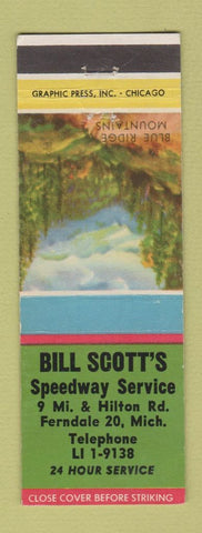 Matchbook Cover - Bill Scott's Speedway Service oil gas Ferndale MI