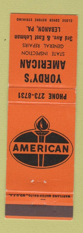 Matchbook Cover - American oil gas Yordy's Lebanon PA