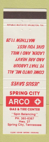Matchbook Cover - Arco oil gas Spring City TN Christian Bible Verse Jesus