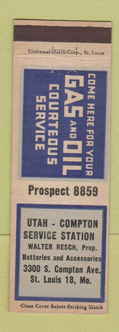 Matchbook Cover - Utah Compton oil gas St Louis MO