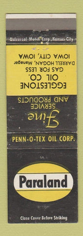 Matchbook Cover - Paraland oil gas Egglestone Iowa City IA