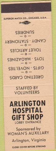 Matchbook Cover - Arlington Hospital Gift Shop VA tan