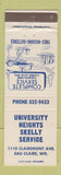 Matchbook Cover - University Heights Skelly oil gas Eau Claire WI