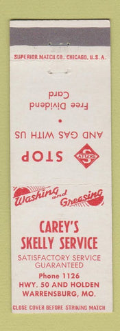 Matchbook Cover - Carey's Skelly oil gas Warrensburg MO