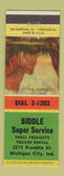 Matchbook Cover - Biddle Super Service Shell oil gas Michigan City IN