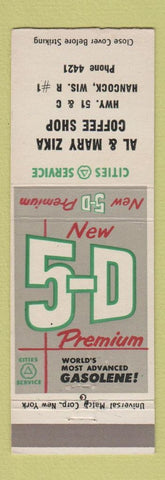 Matchbook Cover - Cities oil gas Al & Mary Zika Coffee Shop Hancock WI