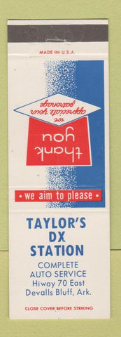 Matchbook Cover - Taylor's DX oil gas Devalls Bluff AR