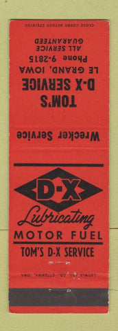 Matchbook Cover - Tom's DX oil gas Le Grand IA