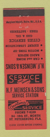 Matchbook Cover - HF Meinsen Sons Cities oil gas St Petersburg FL