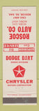 Matchbook Cover - Dodge Dart Chrysler Roscoe Mobil oil gas Roscoe SD