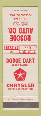 Matchbook Cover - Dodge Dart Chrysler Roscoe Mobil oil gas Roscoe SD