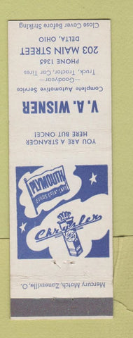 Matchbook Cover - VA Wisner Plymouth Chrysler Delta OH Goodyear Tires