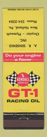 Matchbook Cover - Kendall oil gas AR Sensenig Chrysler Plymouth New Holland PA