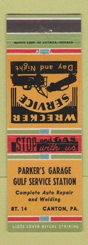 Matchbook Cover - Parker's Gulf oil gas Canton PA