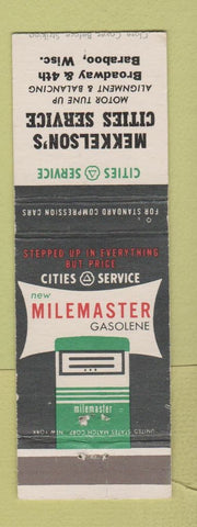 Matchbook Cover - Cities oil gas Mekkelson's Baraboo WI