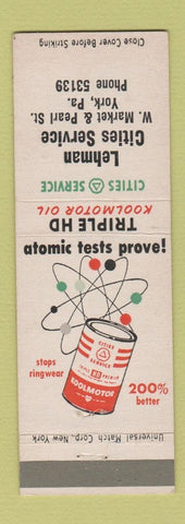 Matchbook Cover - Cities oil gas Lehman York PA