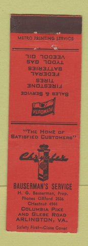 Matchbook Cover - Chrysler Plymouth Bauserman's Arlington VA Tydol oil gas