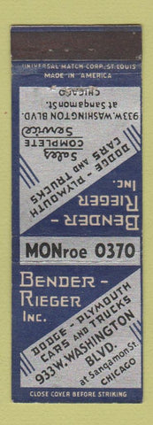 Matchbook Cover - Bender Rieger Dodge Plymouth Chicago IL