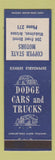 Matchbook Cover - Dodge Cars Trucks Copper State Winkelman AZ low phone #