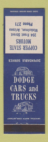 Matchbook Cover - Dodge Cars Trucks Copper State Winkelman AZ low phone #