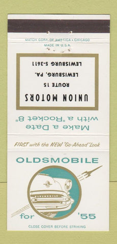 Matchbook Cover - 1955 Oldsmobile Union Motors Lewisburg PA 30 Strike