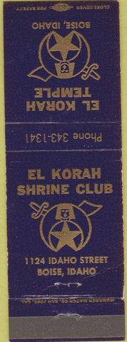 Matchbook Cover - Shriners Boise ID El Korah Temple