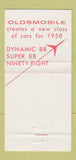 Matchbook Cover - 1958 Oldsmobile Reeser Daneker Williamsport PA 30 Strike