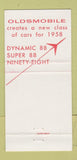 Matchbook Cover - 1958 Oldsmobile LS Sober Sunbury PA 30 Strike