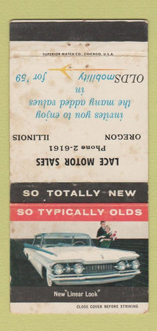Matchbook Cover - 1959 Oldsmobile Lace Motors Oregon IL WORN 30 Strike