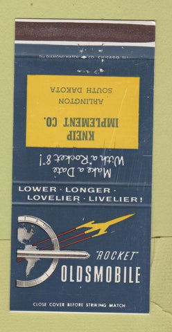 Matchbook Cover - Oldsmobile Rocket Kneip Implement Arlington SD 30 Strike