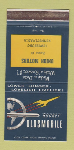 Matchbook Cover - Oldsmobile Rocket Union Motors Lewisburg PA WEAR 30 Strike