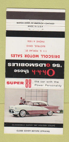 Matchbook Cover - 1956 Oldsmobile Driscoll Motors Bucyrus OH 30 Strike