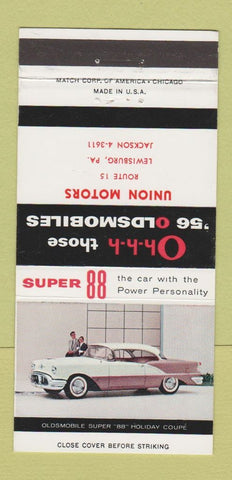 Matchbook Cover - 1956 Oldsmobile Union Motors Lewisburg PA 30 Strike