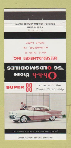Matchbook Cover - 1956 Oldsmobile Reeser Daneker Williamsport PA 30 Strike
