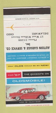Matchbook Cover - 1957 Oldsmobile Autoin Garage Delware OH 30 Strike