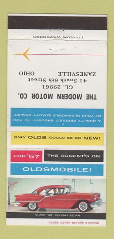 Matchbook Cover - 1957 Oldsmobile Modern Motors Zanesville OH 30 Strike