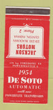 Matchbook Cover - 1954 DeSoto Jackson Motors Clinton IN WEAR 30 Strike