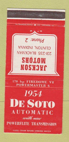 Matchbook Cover - 1954 DeSoto Jackson Motors Clinton IN WEAR 30 Strike