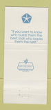 Matchbook Cover - South Boulevard Chrysler Plymouth Charlotte NC 30 Strike