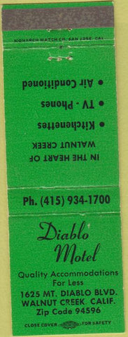 Matchbook Cover - Diablo Motel Walnut Creek CA green